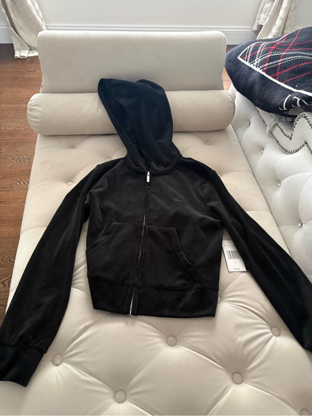 Juicy Couture Black Velour Zip-Up Hoodie Jacket M NWT!!